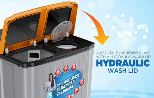 SA80DBFG | 8 KG Semi-Automatic Washing Machine (Black & Orange)